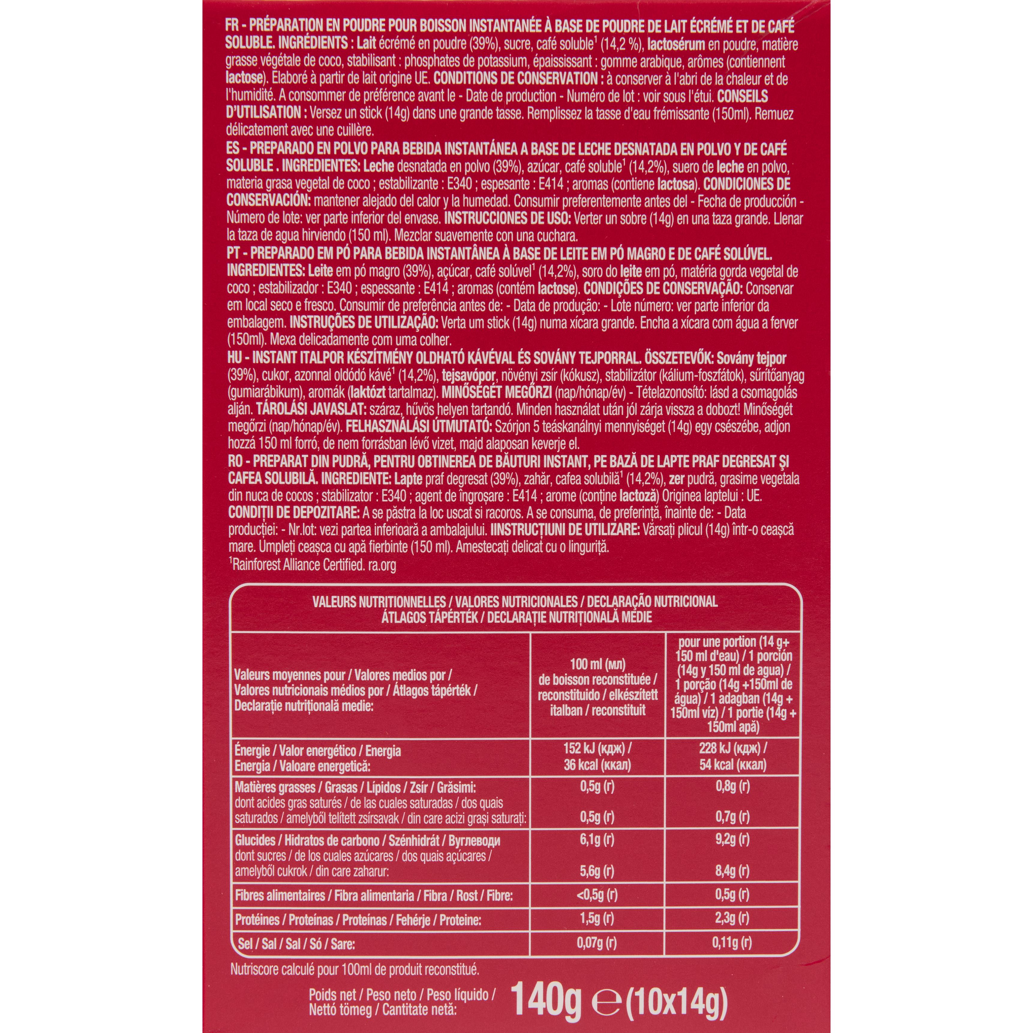 Voir la diapositive 4 : AUCHAN Cappuccino classique en sticks 10 sticks 150ml