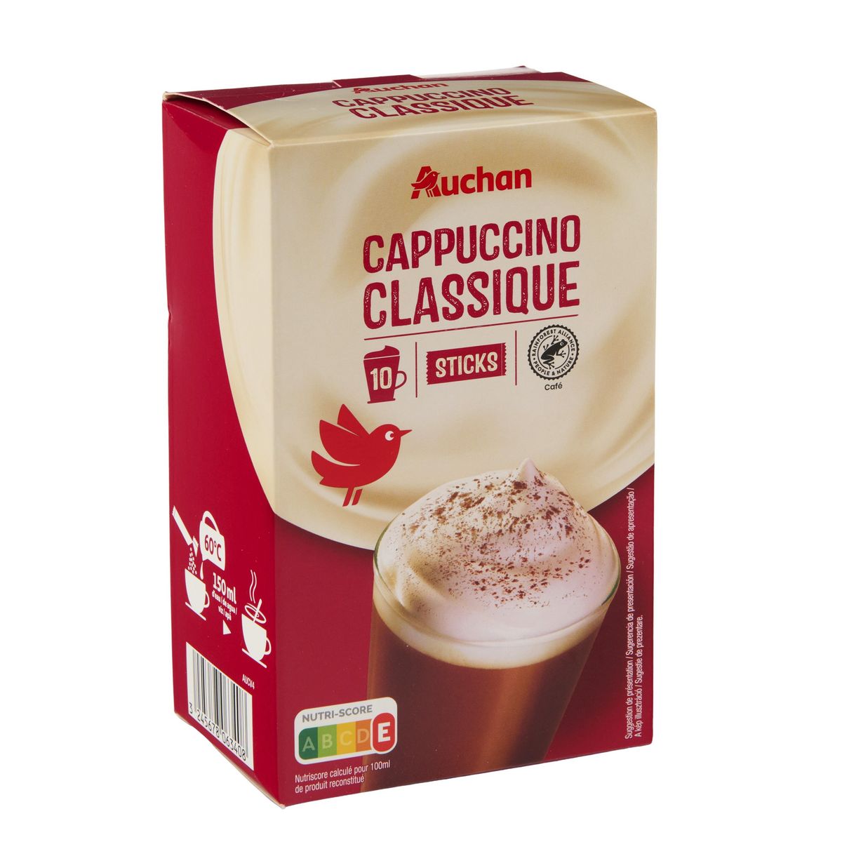 AUCHAN Cappuccino classique en sticks 10 sticks 150ml
