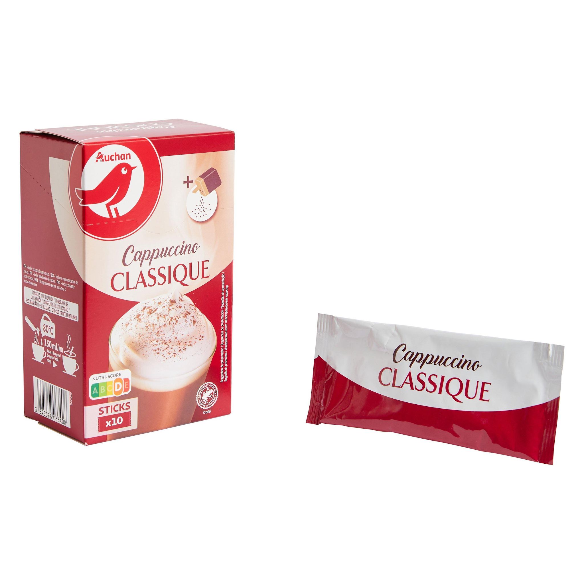 Voir la diapositive 4 : AUCHAN Cappuccino classique en sticks 10 sticks 150ml