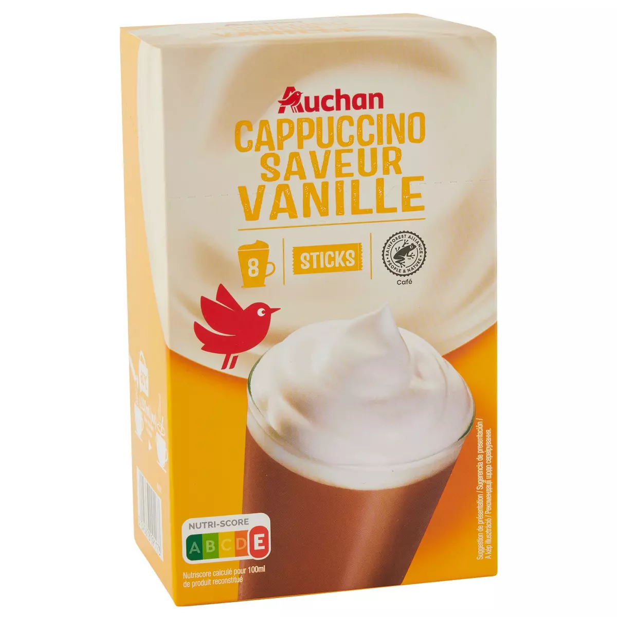 AUCHAN Café soluble Cappuccino saveur vanille sticks 8 sticks 144g