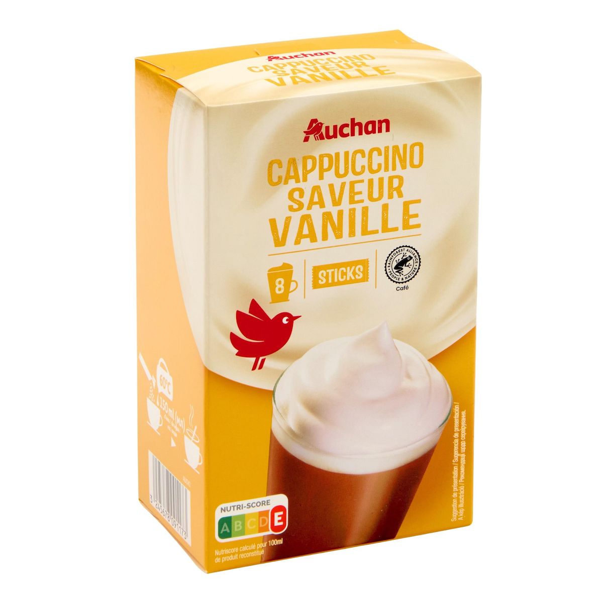 AUCHAN Café soluble Cappuccino saveur vanille sticks 8 sticks 144g