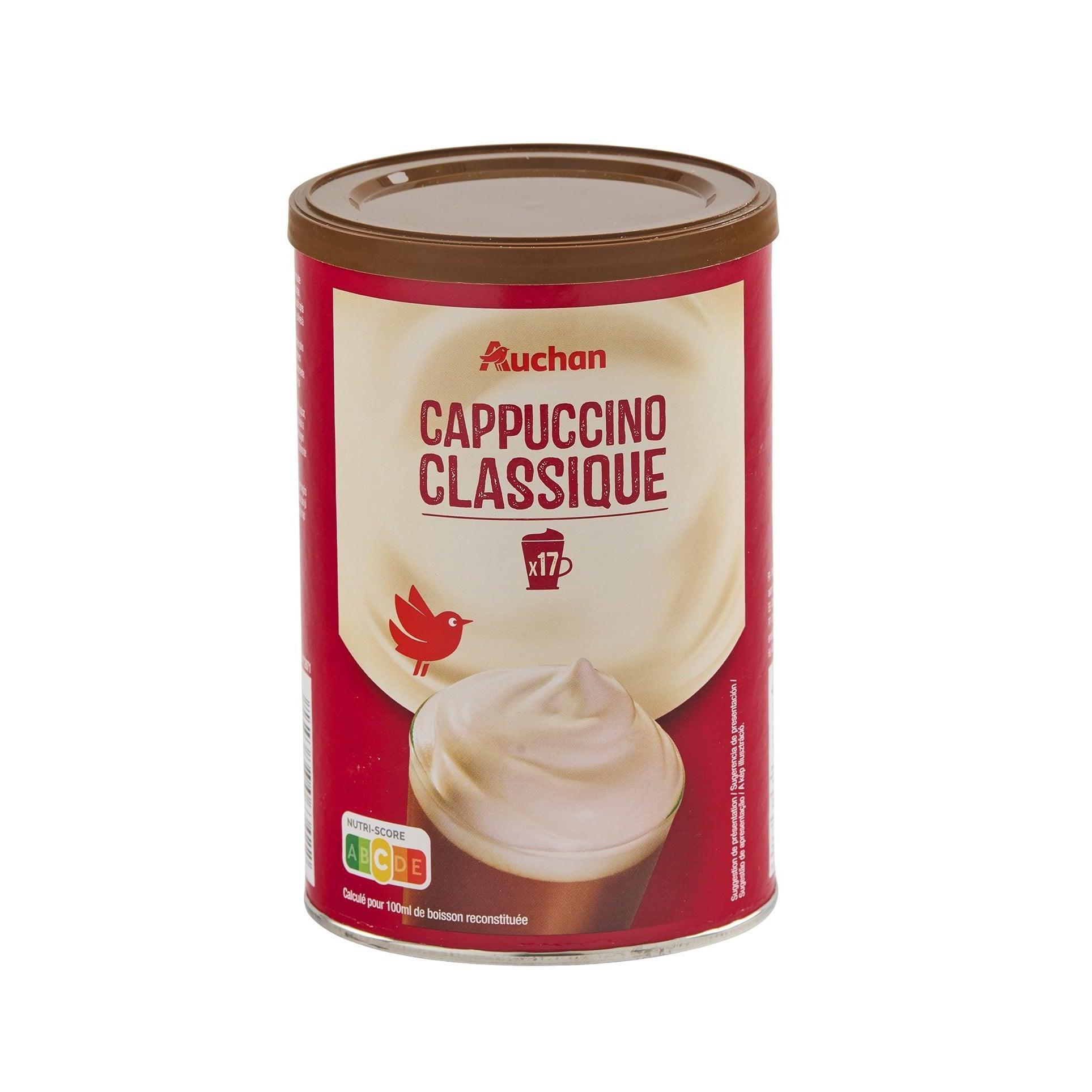 Voir la diapositive 3 : AUCHAN Café soluble cappuccino classique 17 tasses 250g