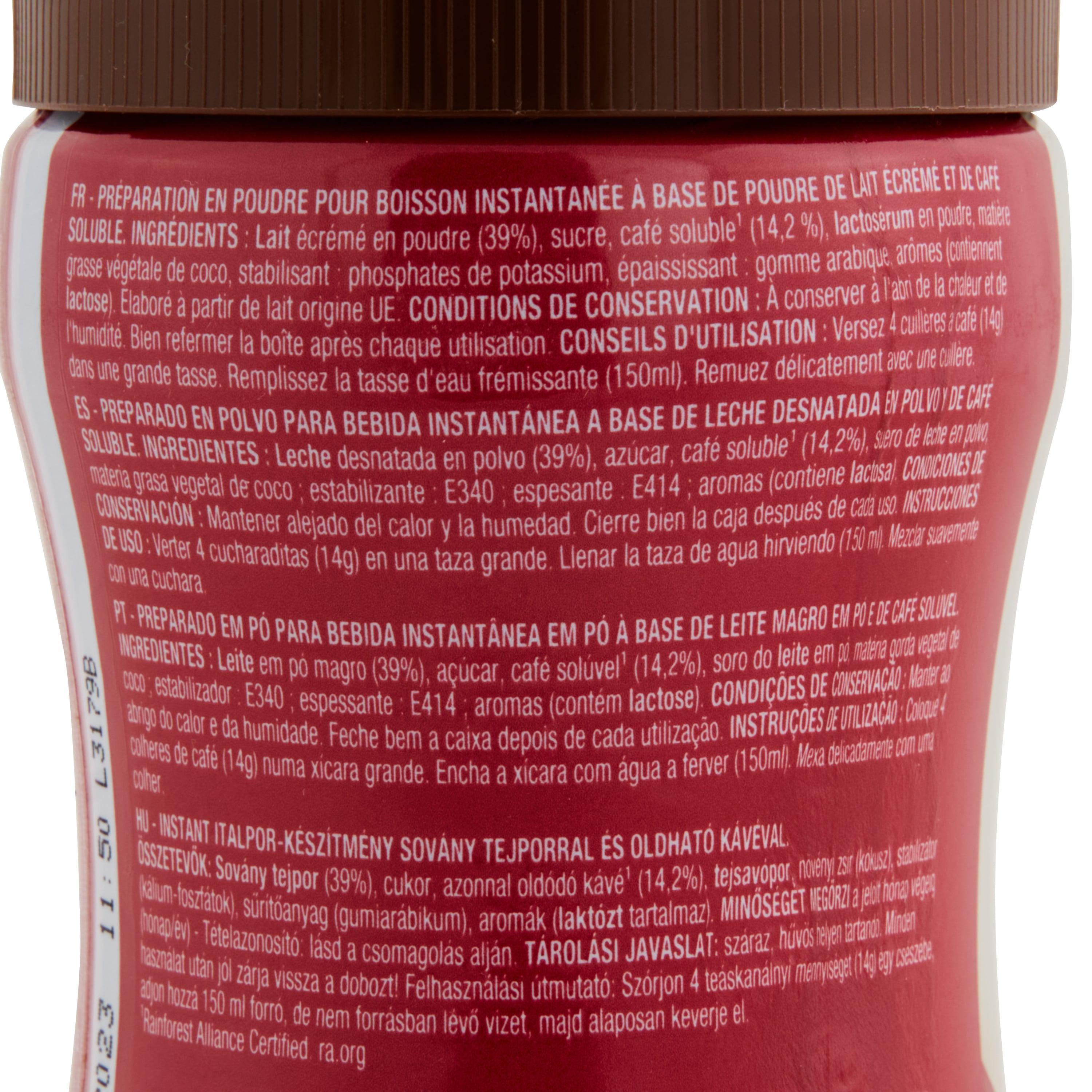 Voir la diapositive 4 : AUCHAN Café soluble cappuccino classique 17 tasses 250g