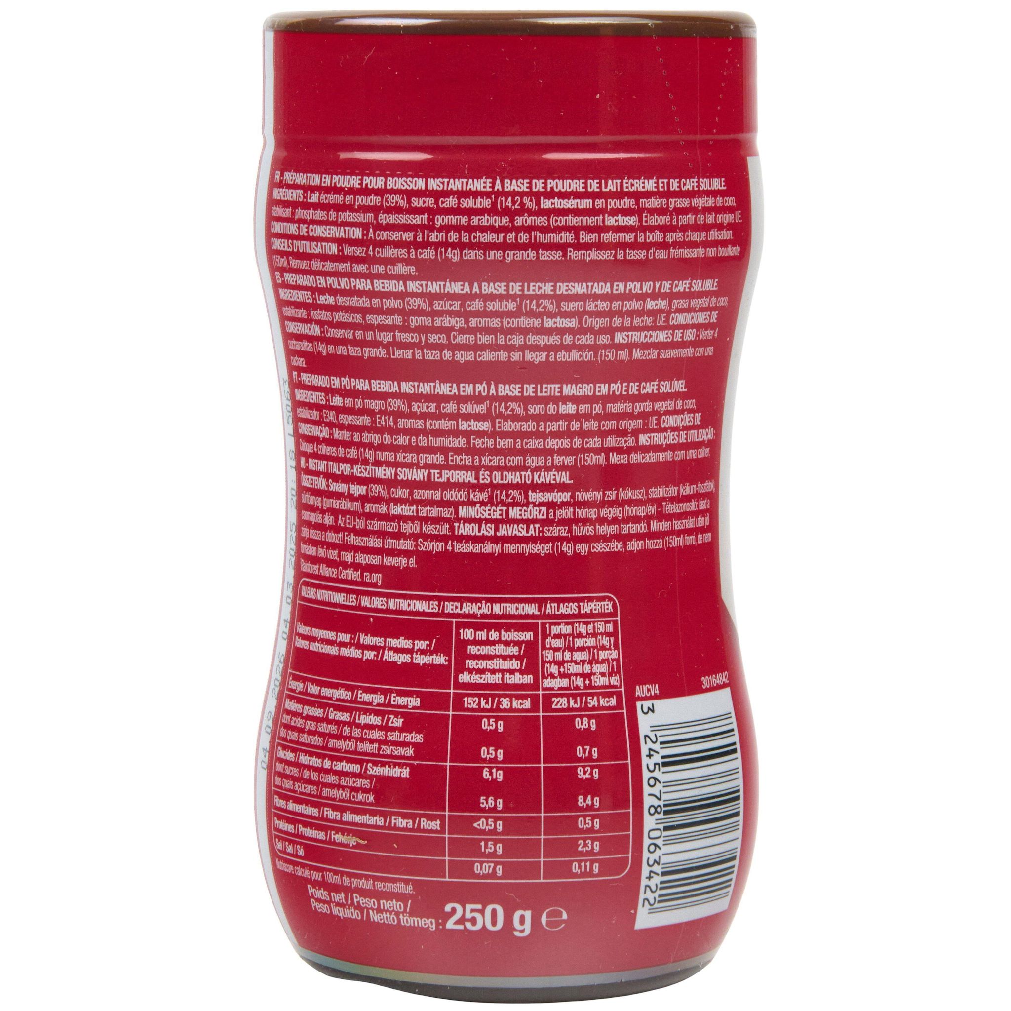 Voir la diapositive 4 : AUCHAN Café soluble cappuccino classique 17 tasses 250g