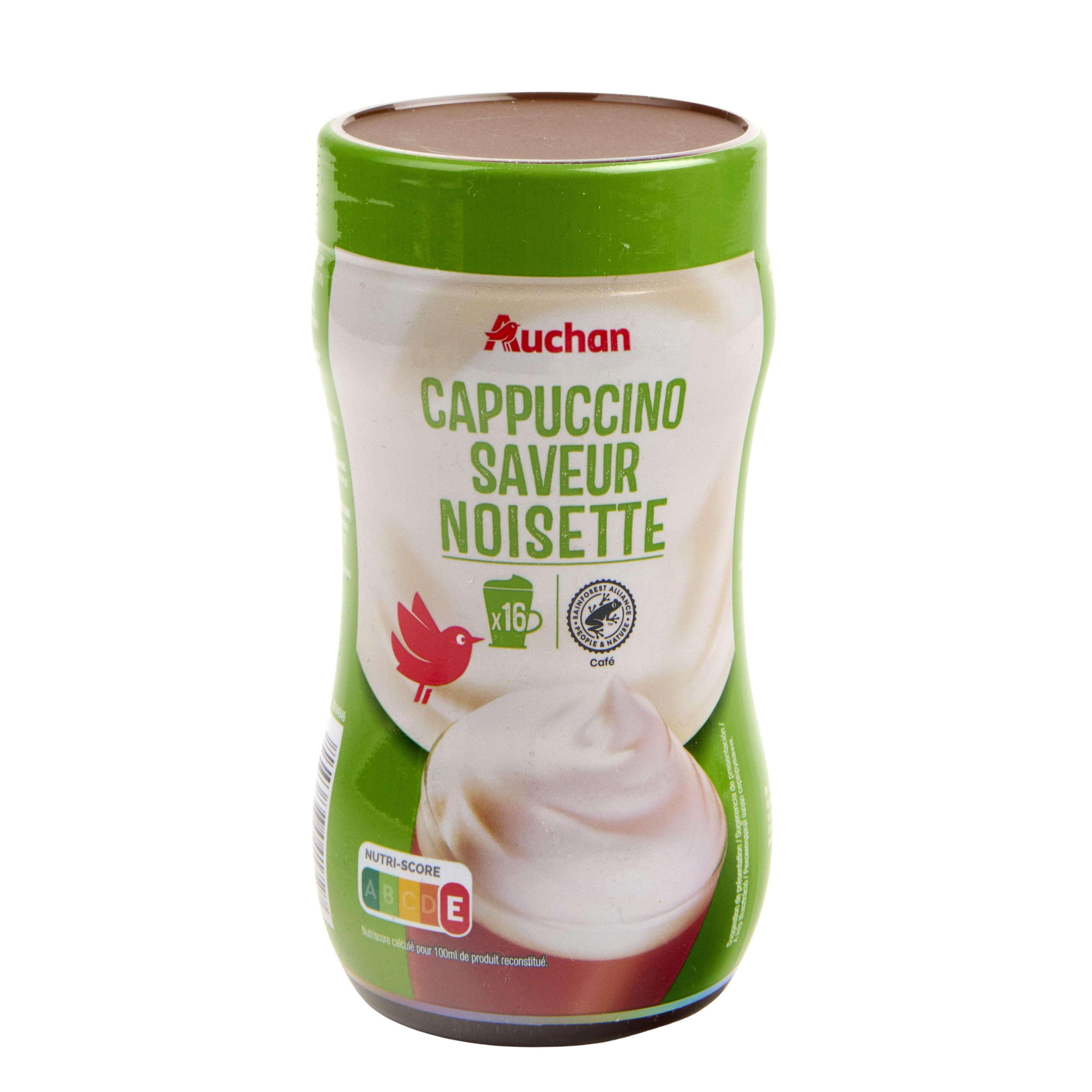 Voir la diapositive 2 : AUCHAN Café soluble Cappuccino saveur noisette 16 tasses 250g