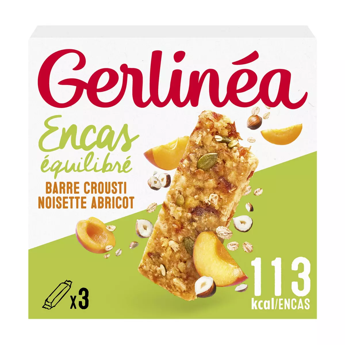GERLINEA Croüsti barres céréales abricots noisettes graines de courge 3 barres 93g
