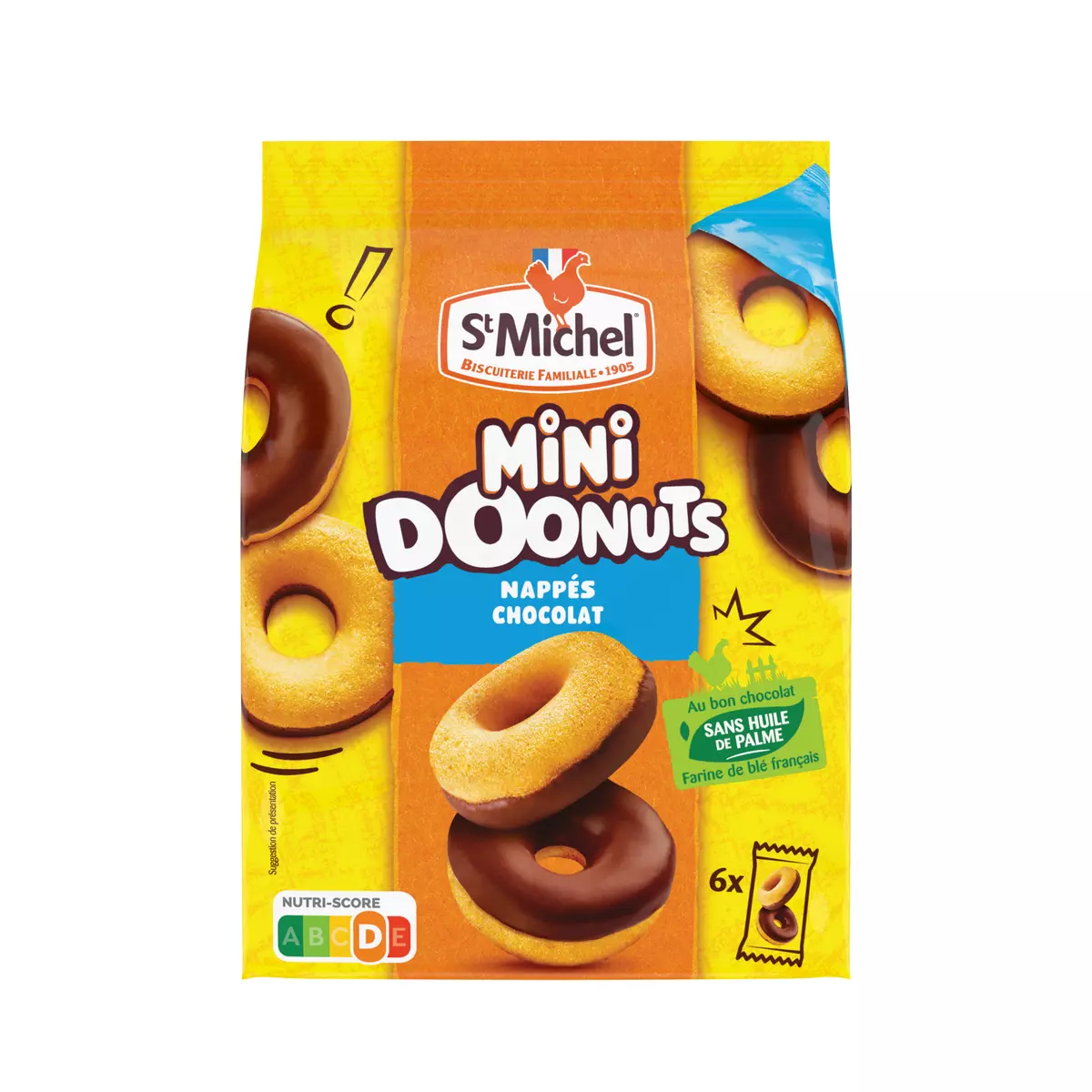 ST MICHEL Mini Doonuts nappés au chocolat sans huile de palme sachets fraîcheurs 6x2 pièces 180g