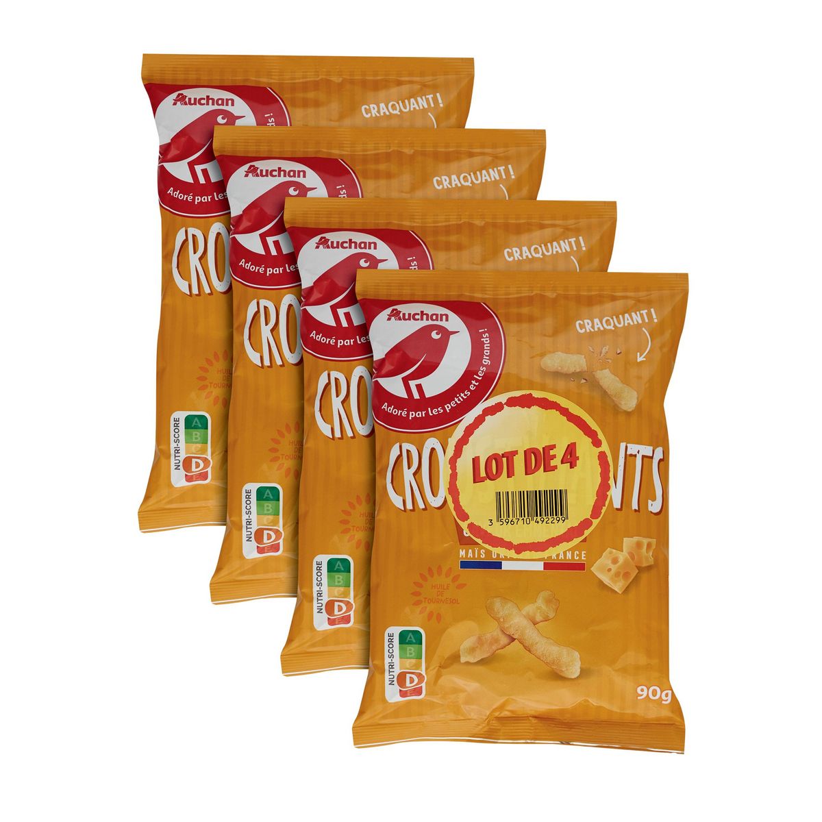 AUCHAN Biscuits croustillants saveur emmental 4 sachets 4x90g