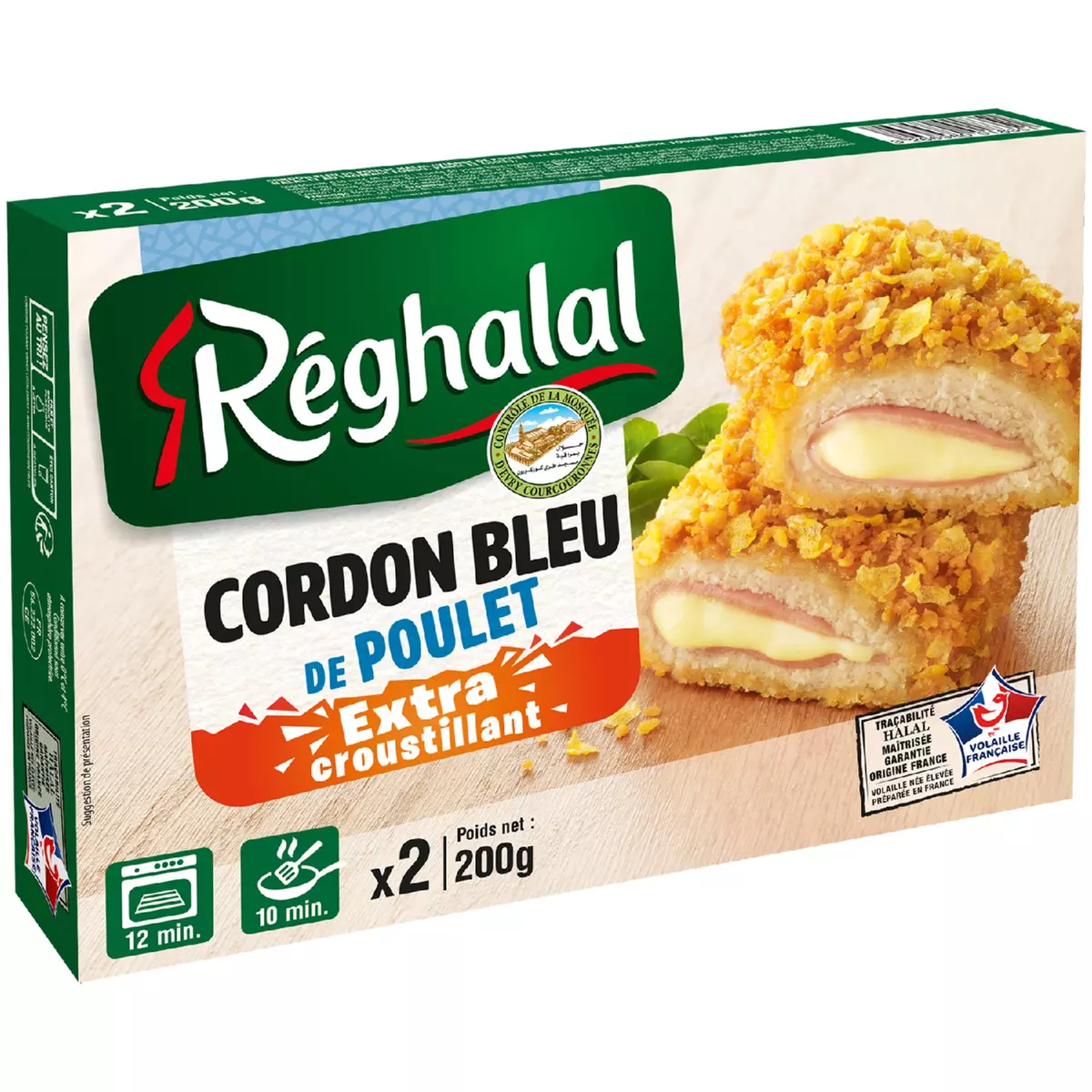 REGHALAL Cordon bleu de poulet halal extra croustillant 2 pièces 200g