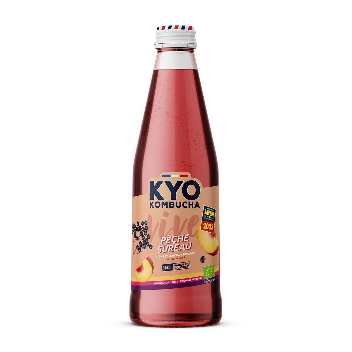 KYO Boisson gazeuse à base de thé vert au sureau et à la pêche bio 50cl
