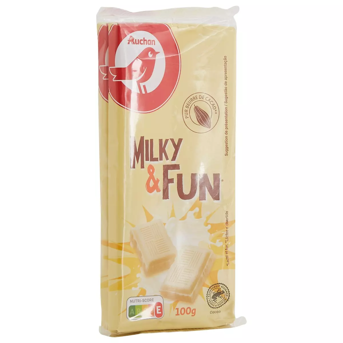 AUCHAN Milky&Fun tablette de chocolat blanc 2 pièces 2x100g
