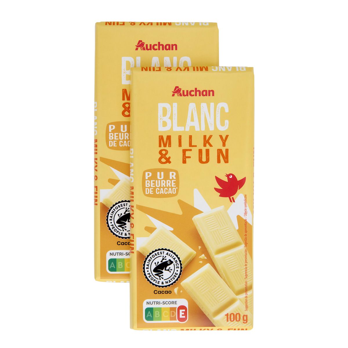 AUCHAN Milky & Fun Tablette de chocolat blanc 2 pièces 2x100g