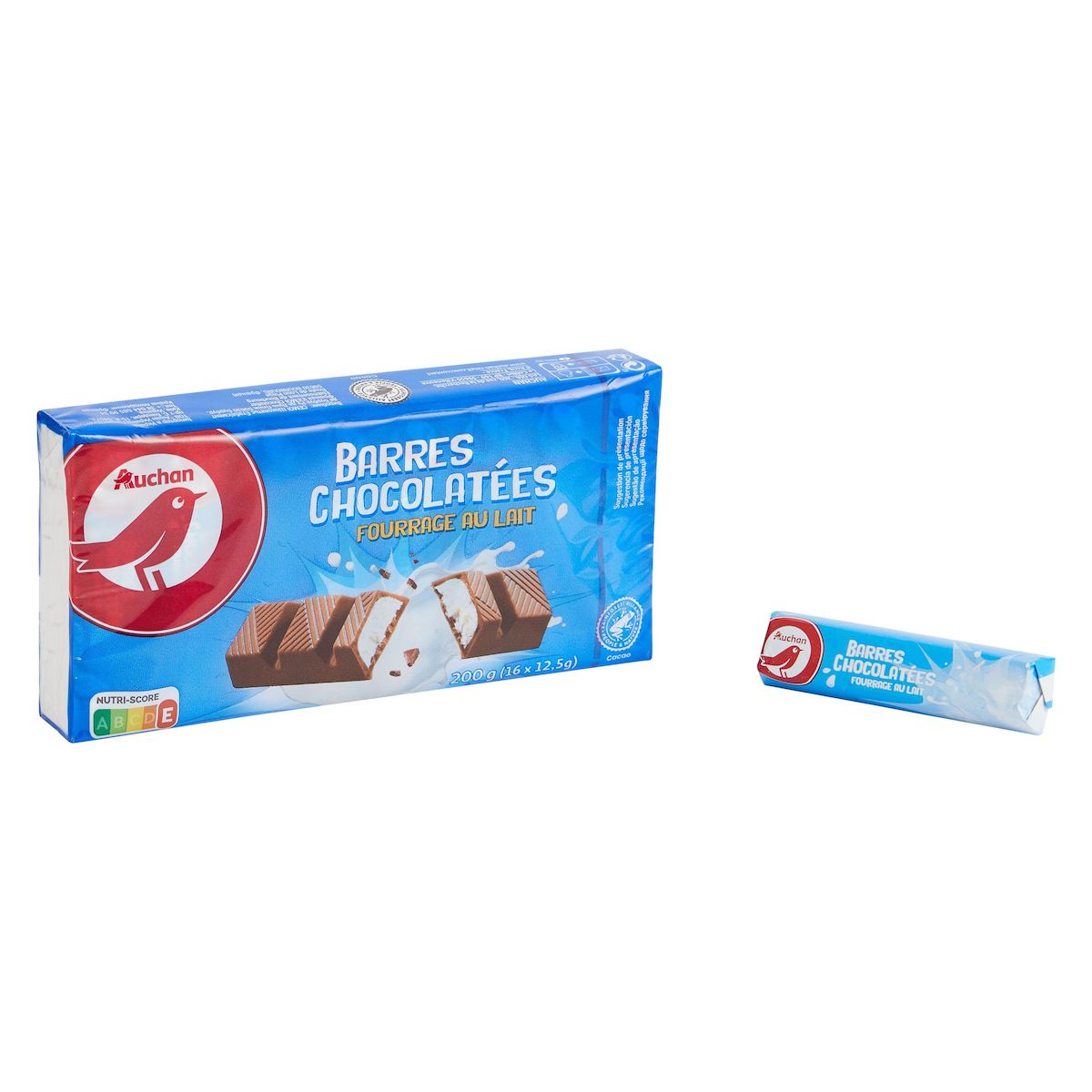 AUCHAN Barres chocolatées fourrage au lait 16 barres 200g