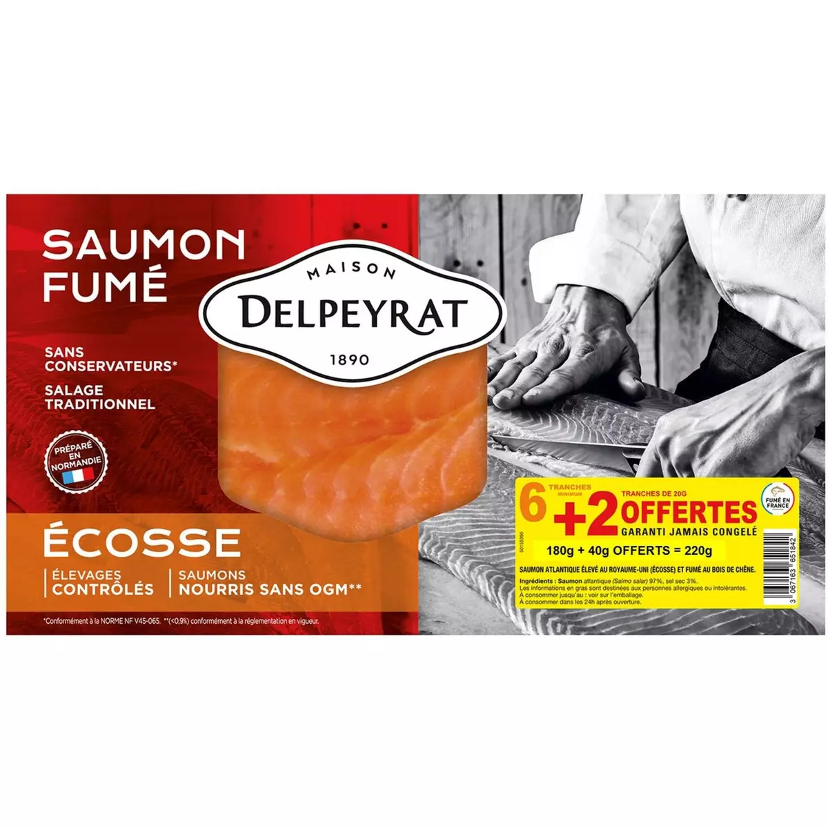 DELPEYRAT Saumon fumé Ecosse  6 tranches +2 offertes 220g