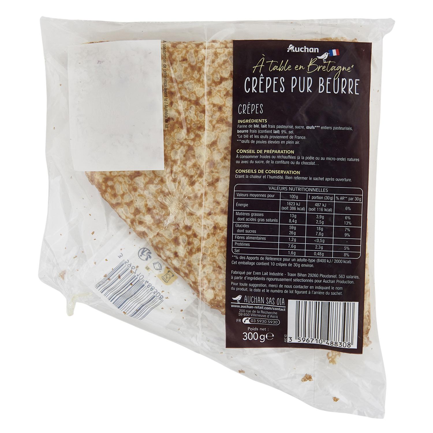 Voir la diapositive 3 : AUCHAN TERROIR Crêpes pur beurre 10 crêpes 300g