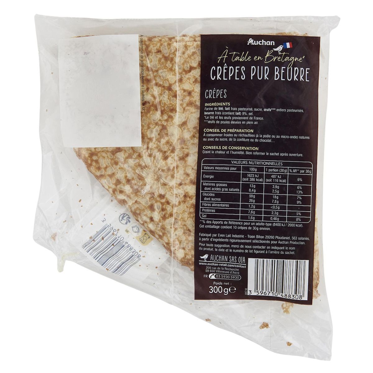 AUCHAN TERROIR Crêpes pur beurre 10 crêpes 300g