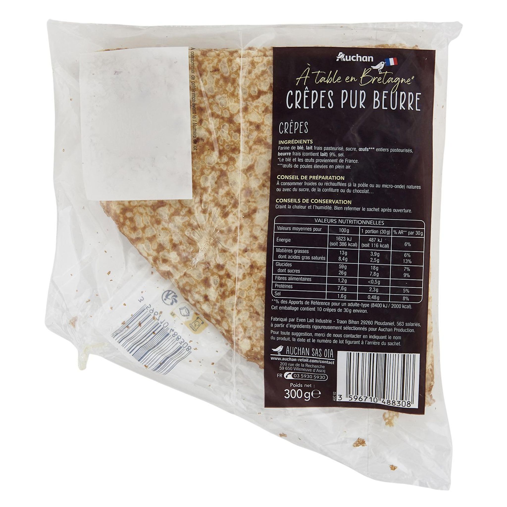 Voir la diapositive 3 : AUCHAN TERROIR Crêpes pur beurre 10 crêpes 300g