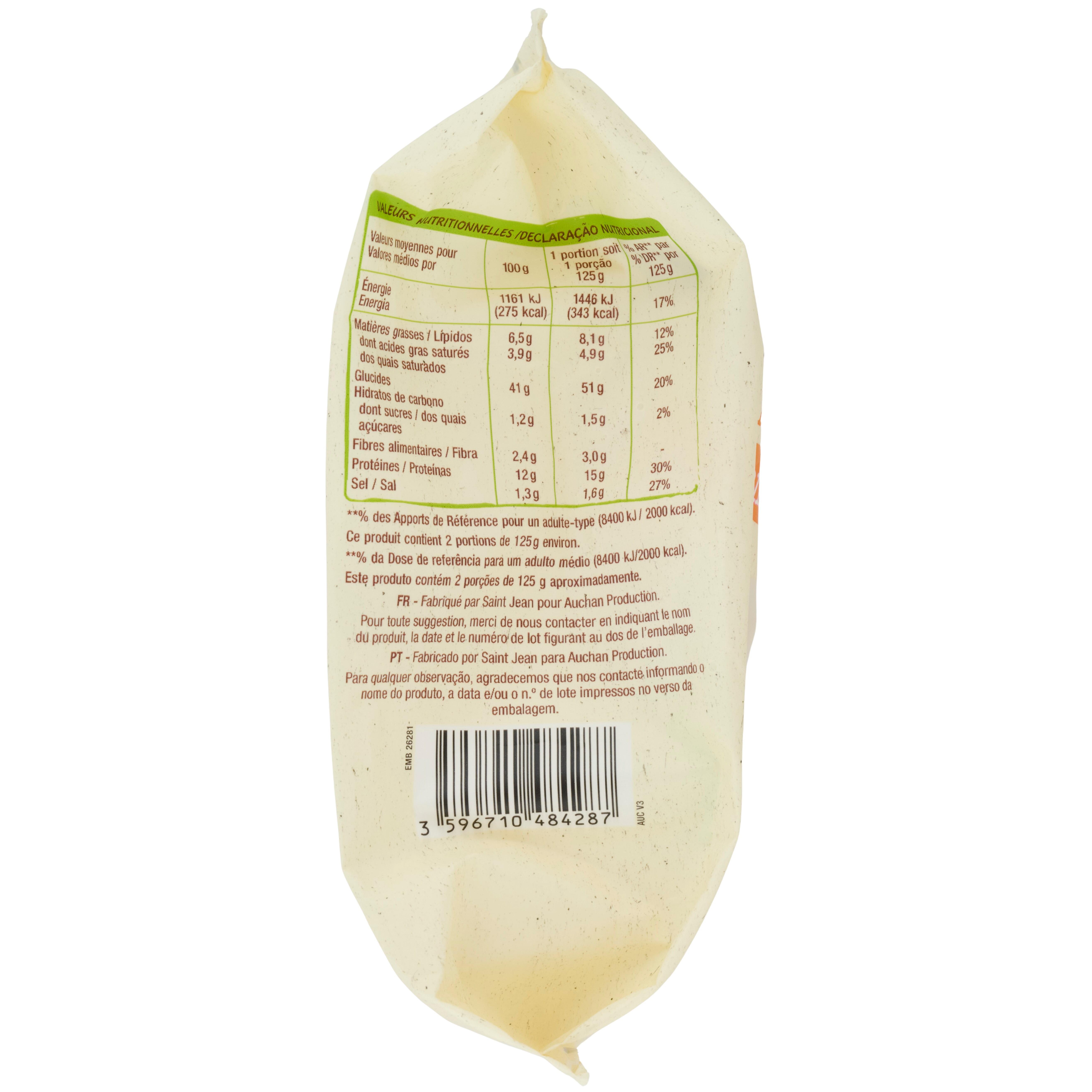 Voir la diapositive 2 : AUCHAN BIO Ravioli 3 fromages 2 parts 250g
