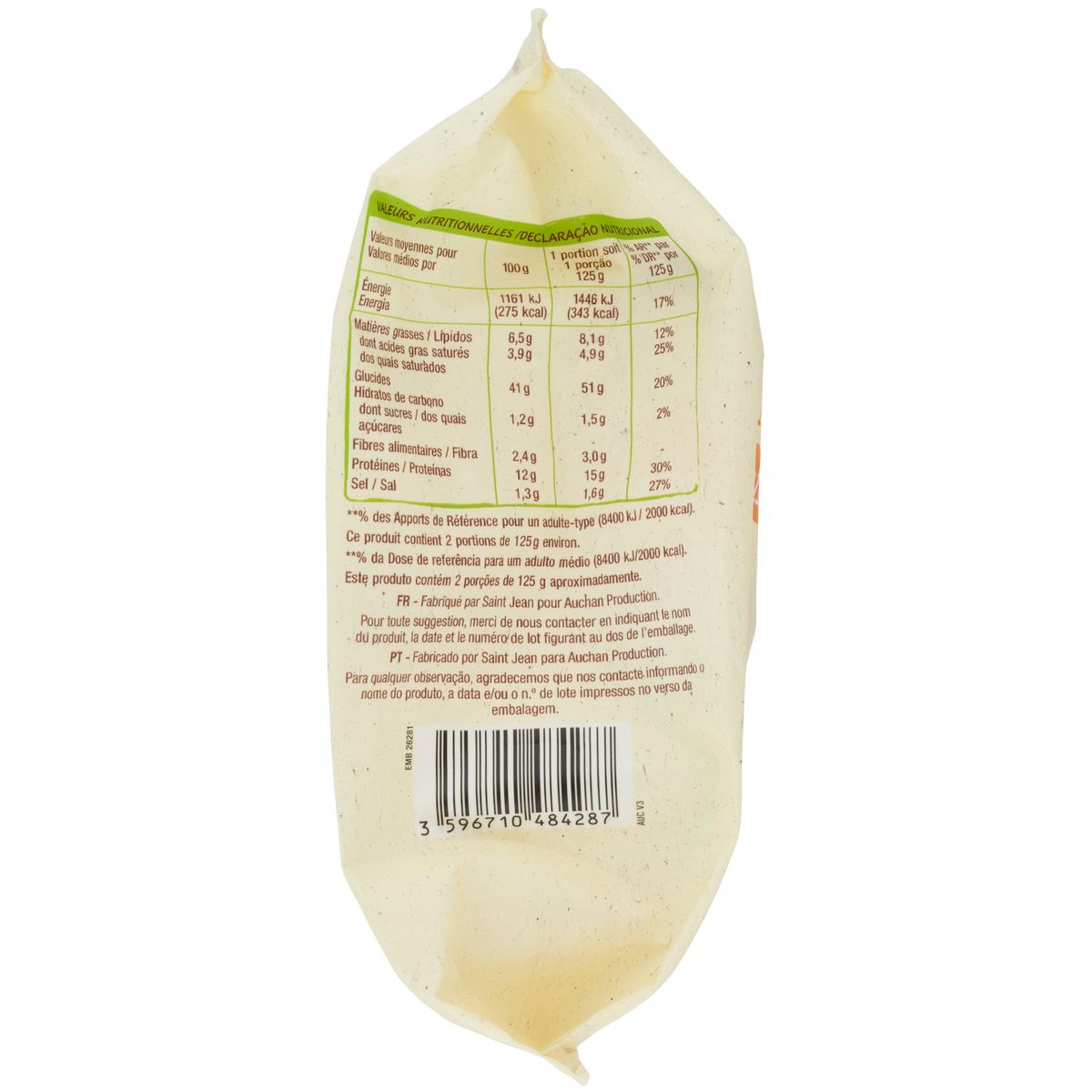 AUCHAN BIO Ravioli 3 fromages 2 parts 250g