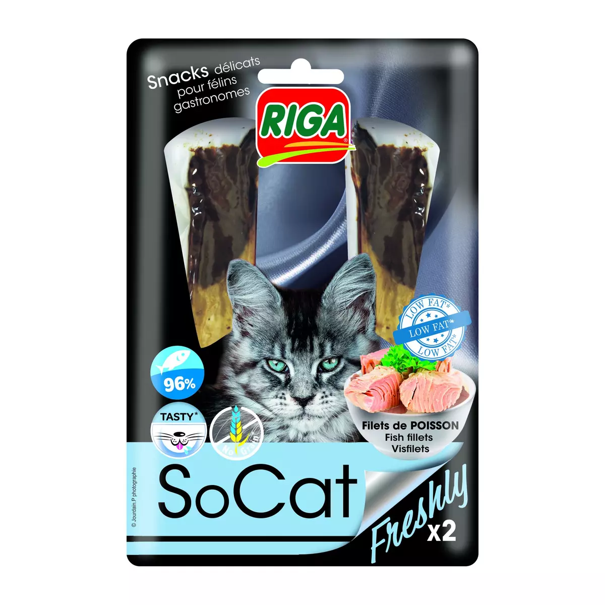 RIGA Snacks filets de poisson SoCat Freshly sans gluten pour chat 2 snacks 25g
