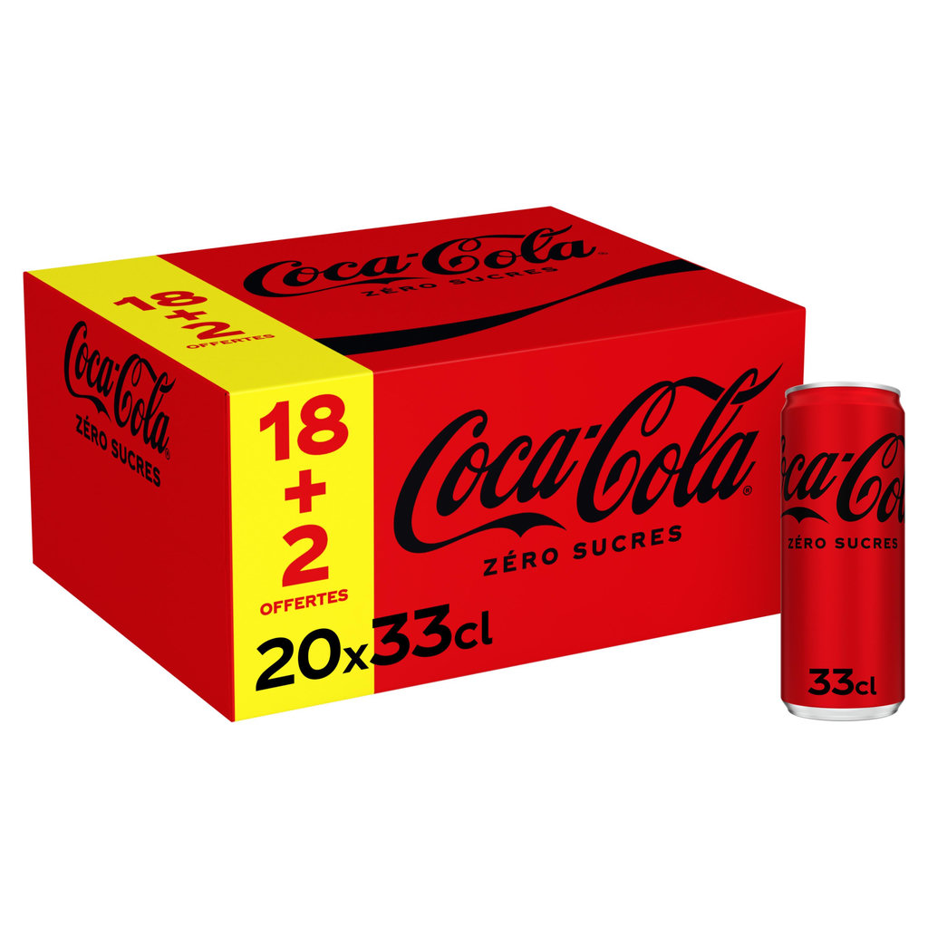COCA-COLA Boisson gazeuse aux extraits végétaux sans sucres boîtes  + 2 offertes 18x33cl