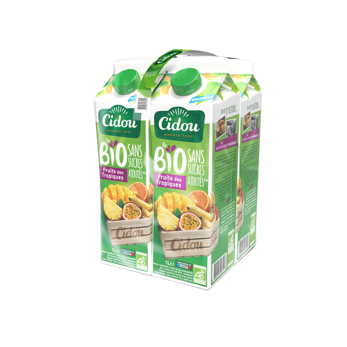 CIDOU Boisson aux fruits des tropiques bio sans sucres ajoutés 4x1l