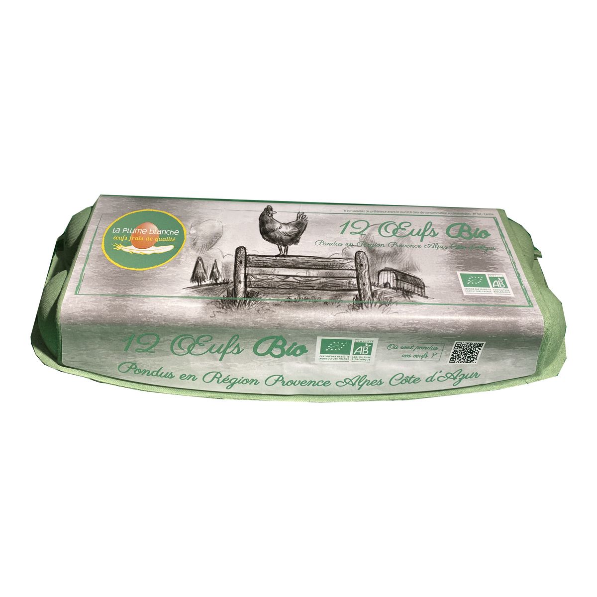 LA PLUME BLANCHE Œufs de poules élevées en plein air bio 12 œufs
