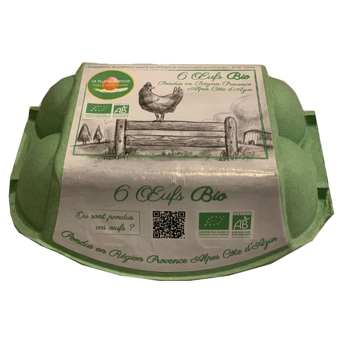 LA PLUME BLANCHE Œufs de poules élevées en plein air bio 6 œufs