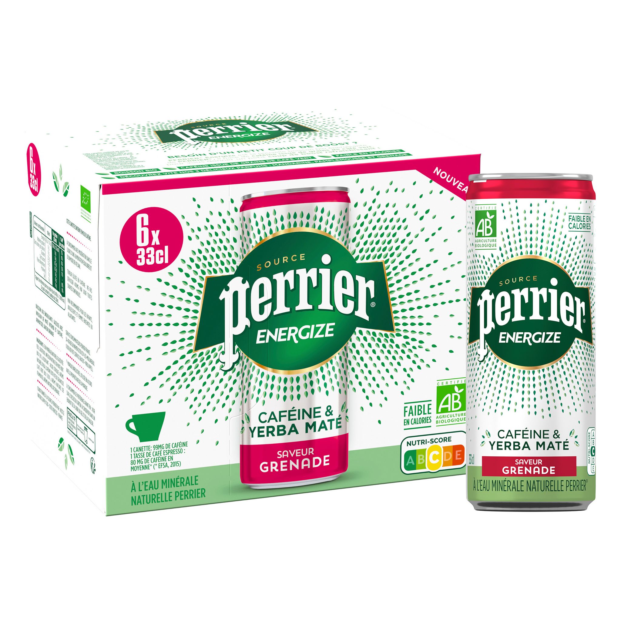 Voir la diapositive 2 : PERRIER Eau minérale gazeuse Energize bio saveur grenade boîtes 6x33cl