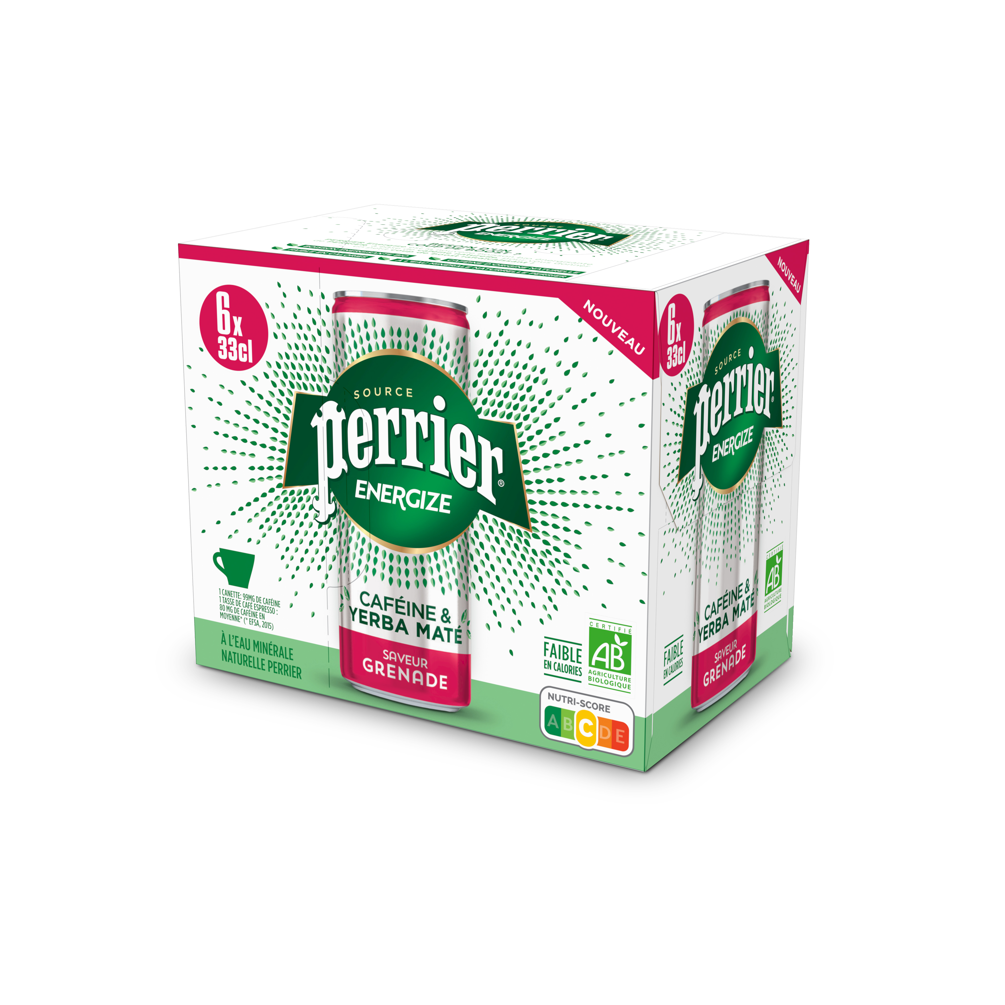 Voir la diapositive 3 : PERRIER Eau minérale gazeuse Energize bio saveur grenade boîtes 6x33cl
