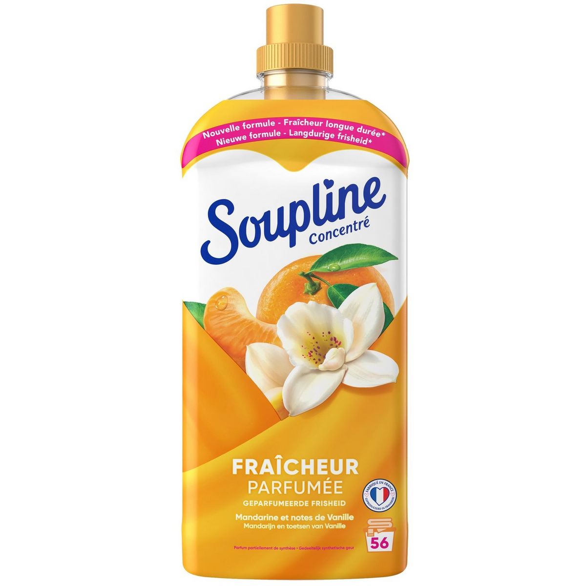 SOUPLINE Assouplissant liquide concentré mandarine et note de vanille 56 lavages 1,2l