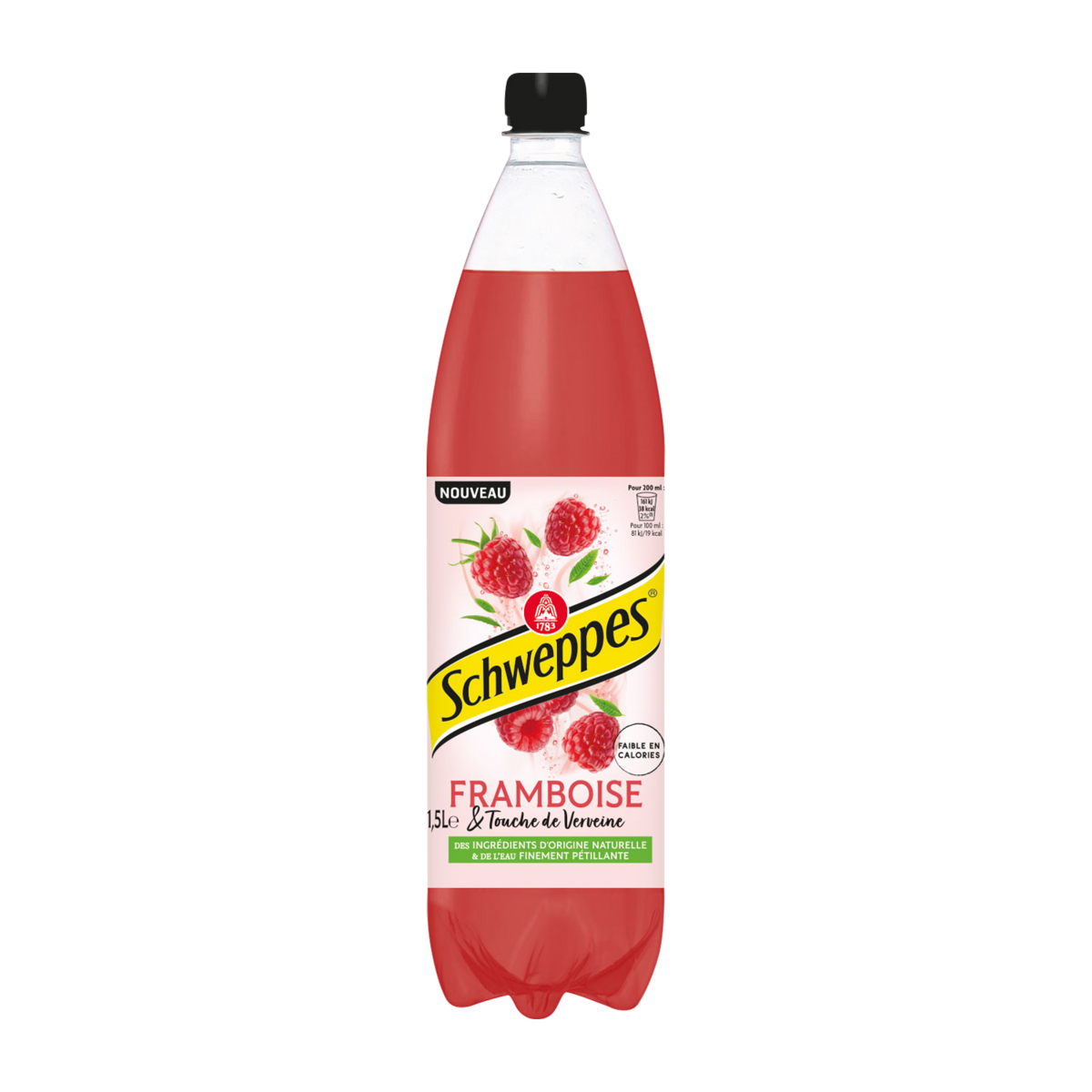 SCHWEPPES Boisson gazeuse aromatisée framboise et touche de verveine 1,5l