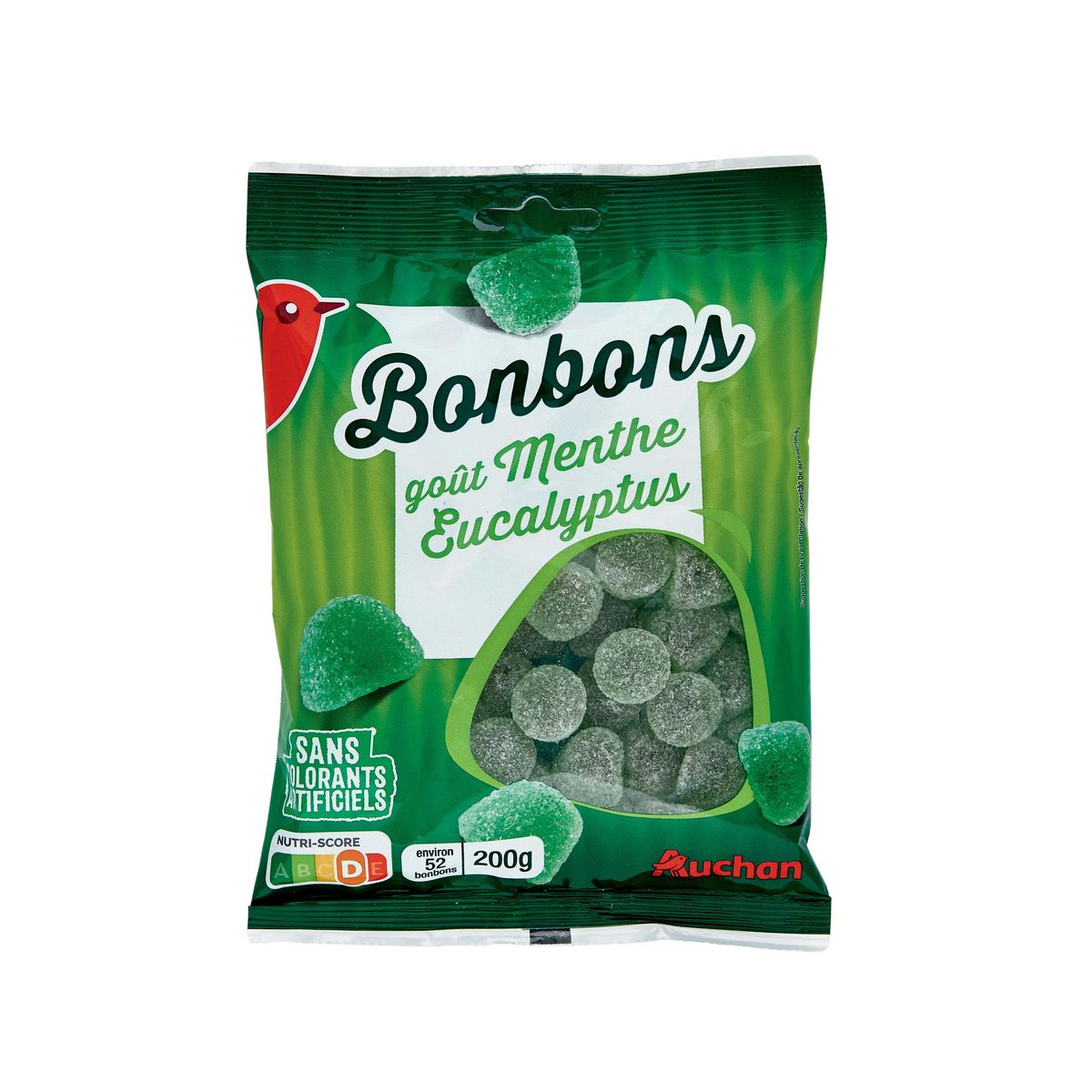 AUCHAN Bonbons goût menthe eucalyptus environ 52 bonbons 200g