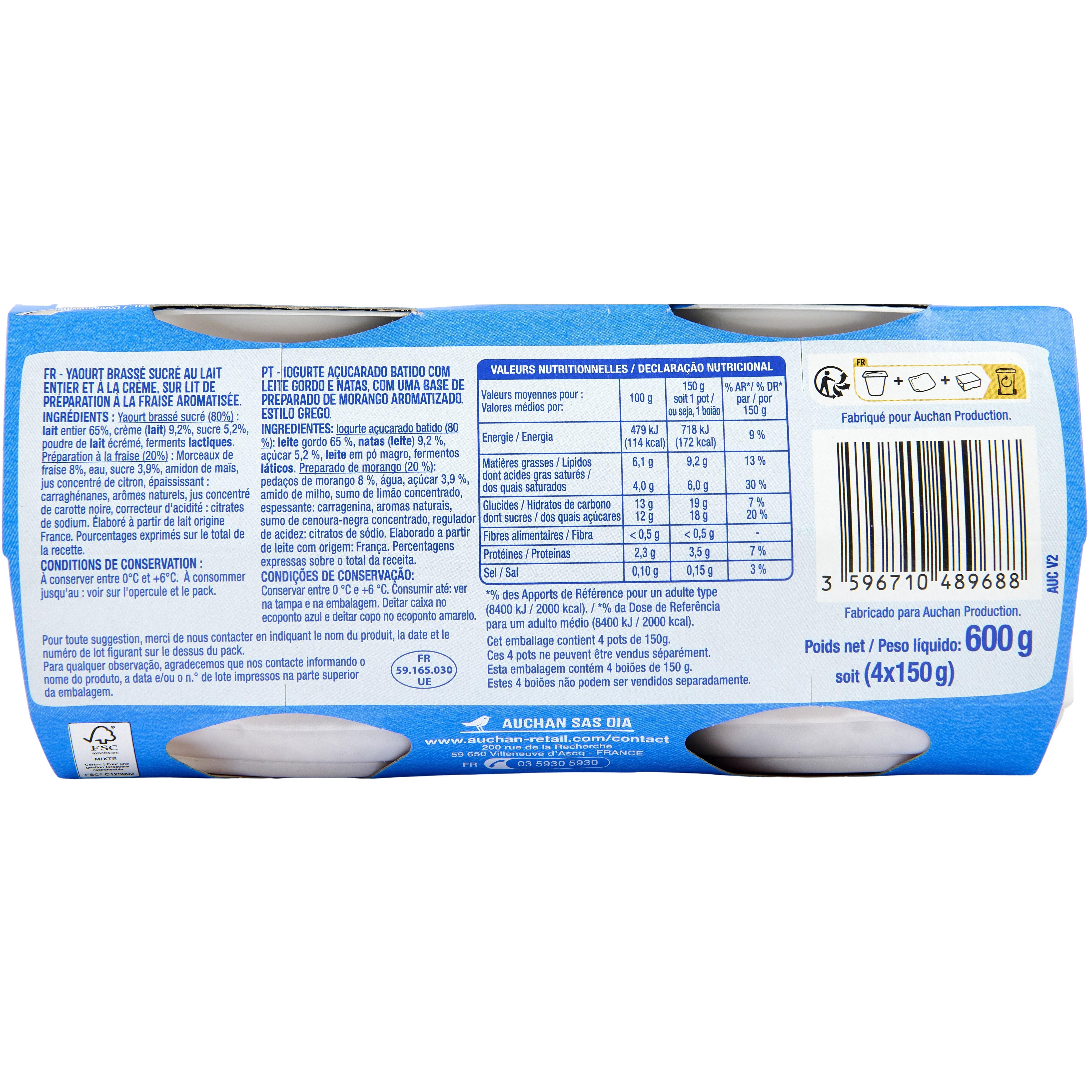 Voir la diapositive 3 : AUCHAN Yaourt à la grecque sur lit de fraises 4x150g