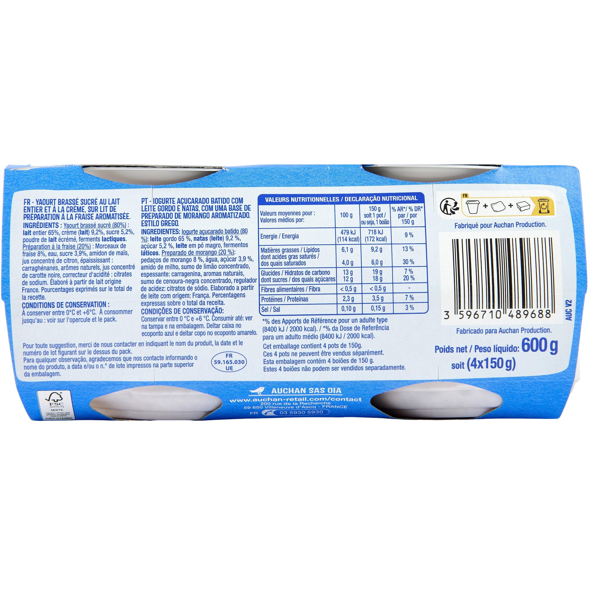 Voir la diapositive 3 : AUCHAN Yaourt à la grecque sur lit de fraises 4x150g