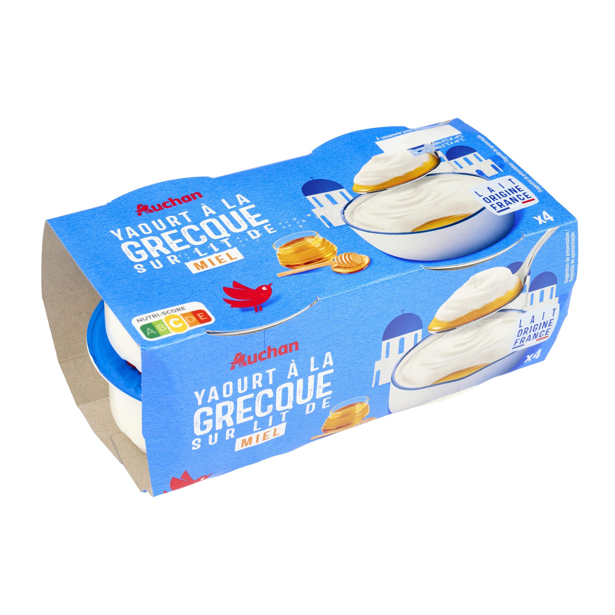 Voir la diapositive 2 : AUCHAN Yaourt à la grecque sur lit de miel 4x150g