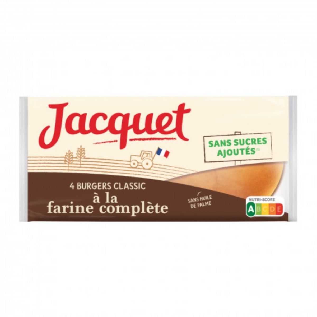 JACQUET Pains burgers classic à la farine complète sans sucres ajoutés 4 pièces 220g