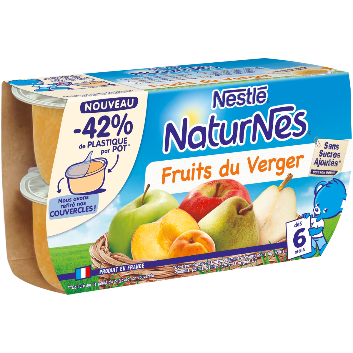 NATURNES Petits pots dessert fruits du verger dès 6 mois 4x130g