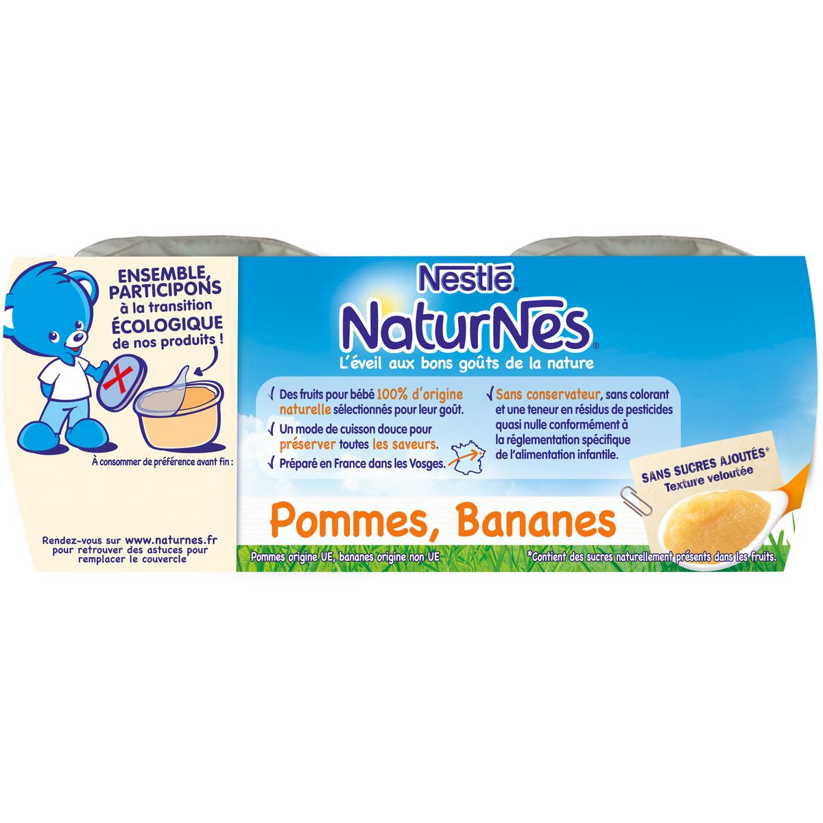 NESTLE Naturnes Petits pots dessert pommes bananes dès 6 mois 4x130g