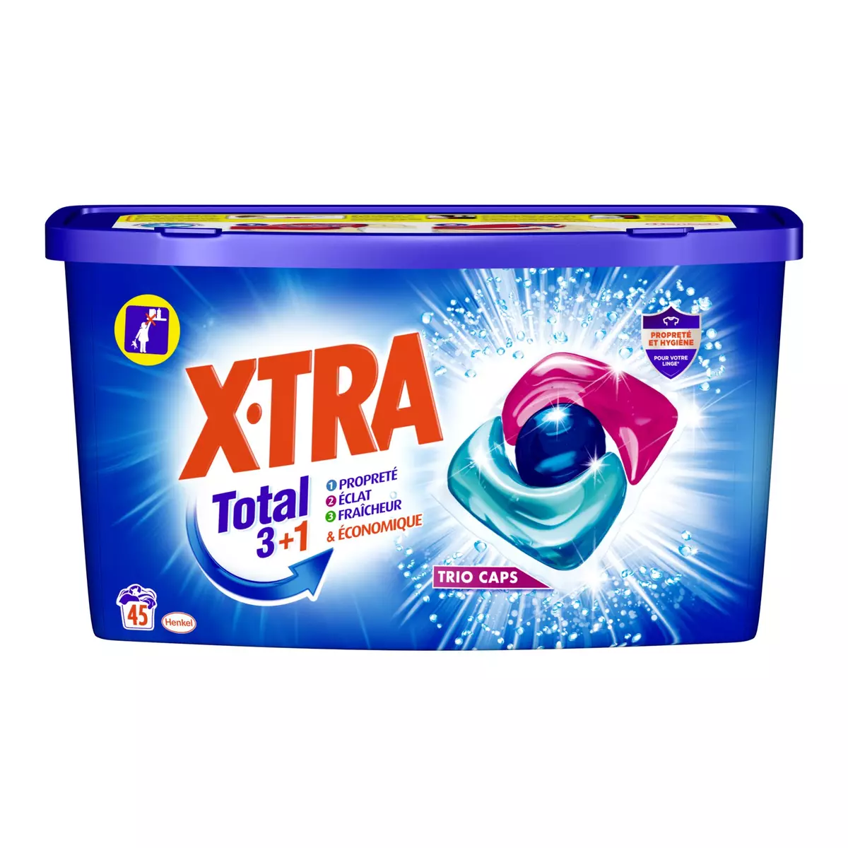 X-TRA Trio Caps Lessive en capsule propreté éclat et fraicheur 45 capsules