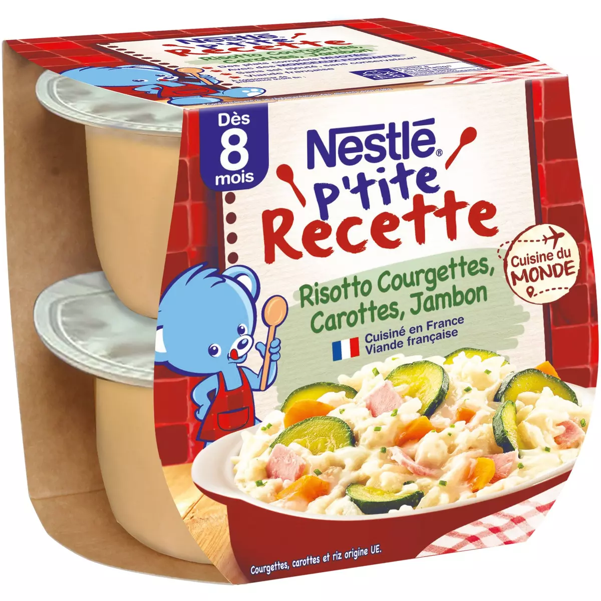 NESTLE P'tite recette bol risotto courgettes carottes jambon dès 8 mois 2x200g