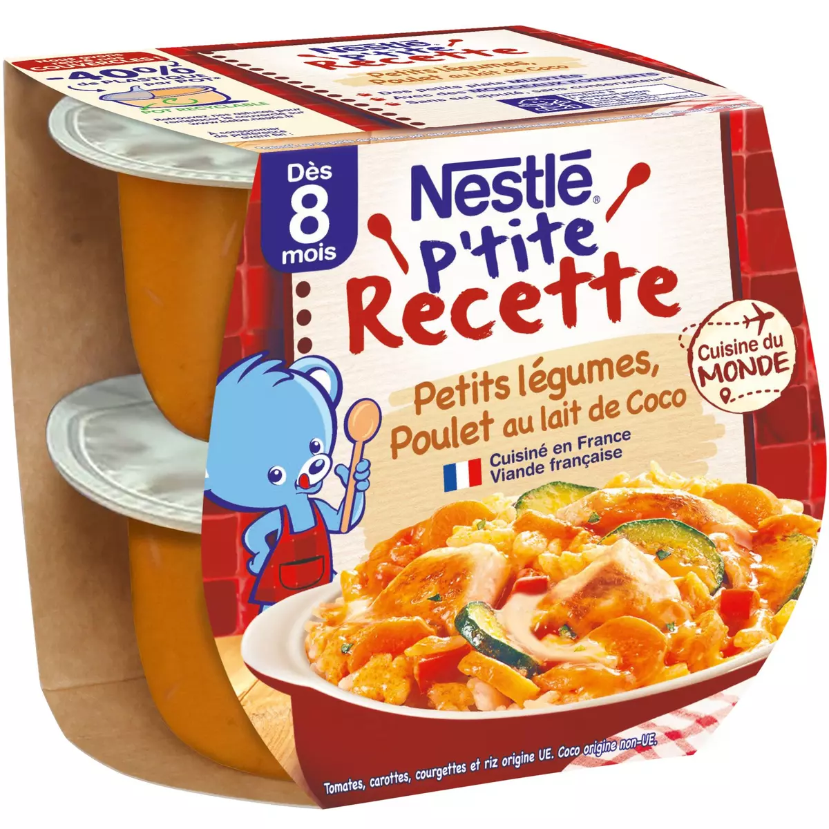 NESTLE P'tite recette bol petits légumes poulet au lait de coco dès 8 mois 2x200g