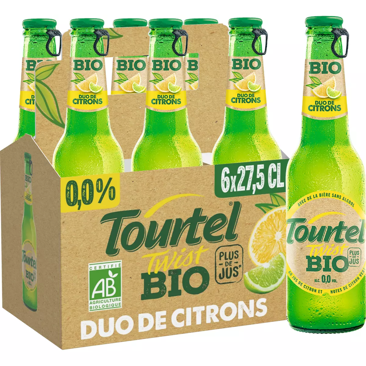 TOURTEL TWIST Bière sans alcool aromatisée 0.0% citron- citron vert bio bouteilles 6x27.5cl