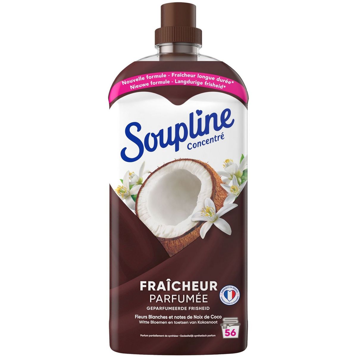 SOUPLINE Assouplissant concentré fraîcheur parfumée coco 56 lavages 1,2l