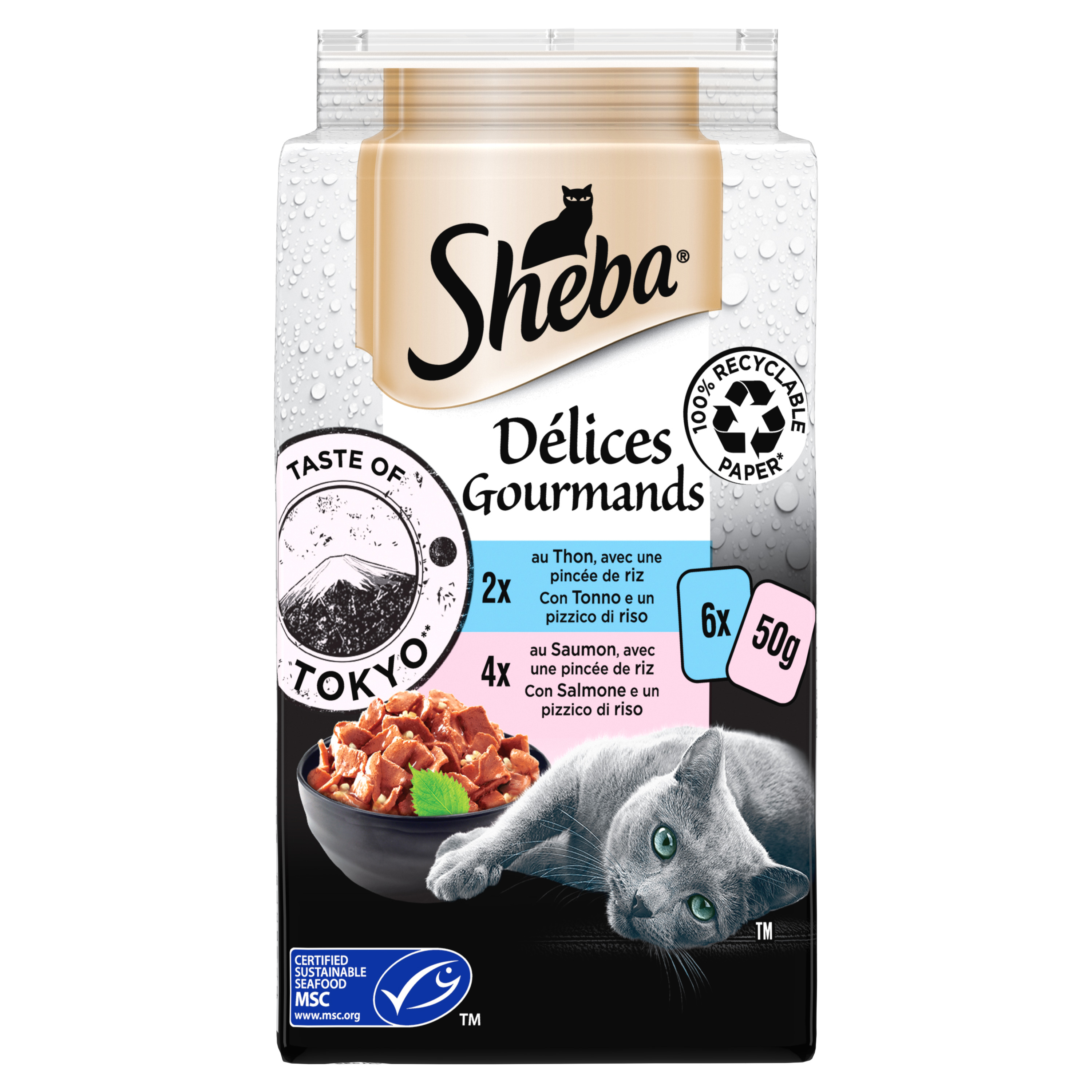 Voir la diapositive 2 : SHEBA Délices Gourmands Taste of Tokyo Sachets repas 3 variétés pour chat 6x50g
