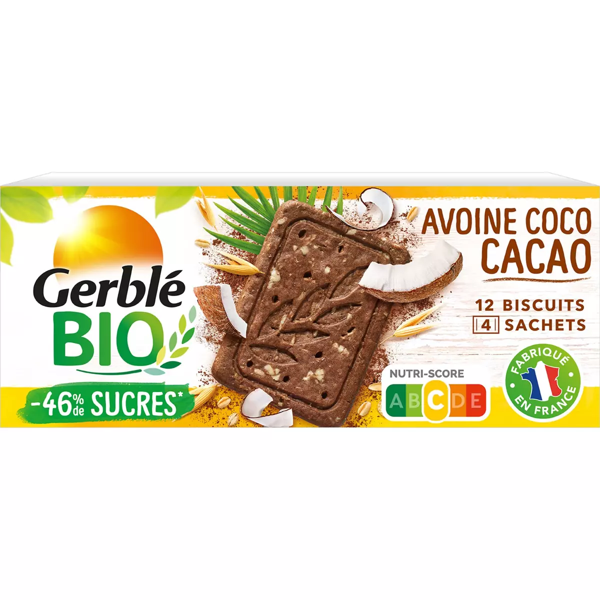 GERBLE Biscuit avoine bio coco et cacao -46% de sucres 132g