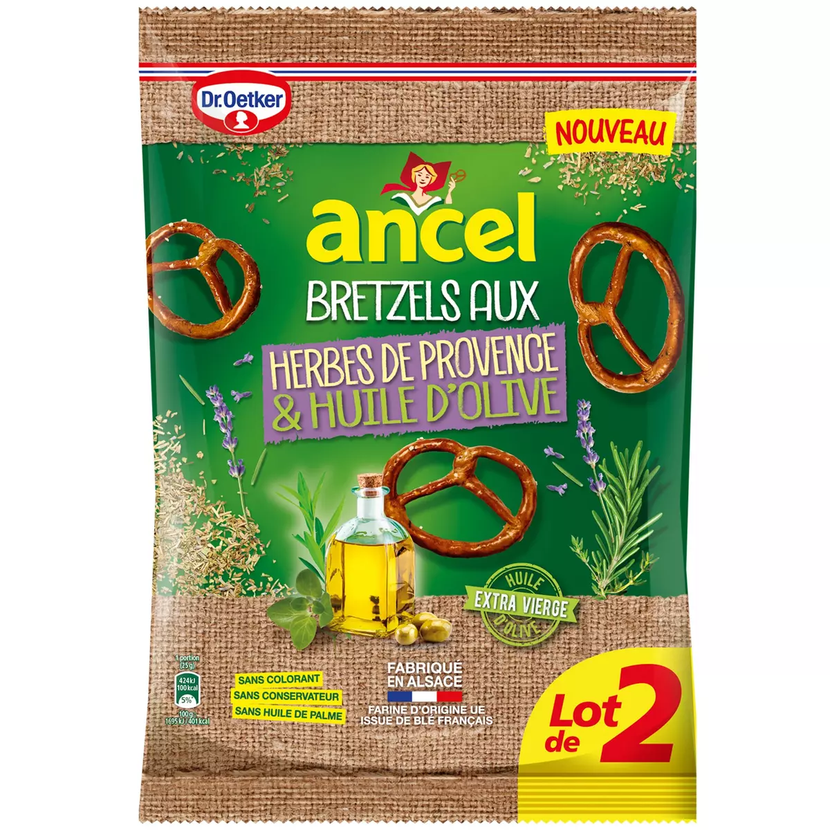 ANCEL Bretzels aux herbes de Provence et huile d'olive lot de 2 2x125g