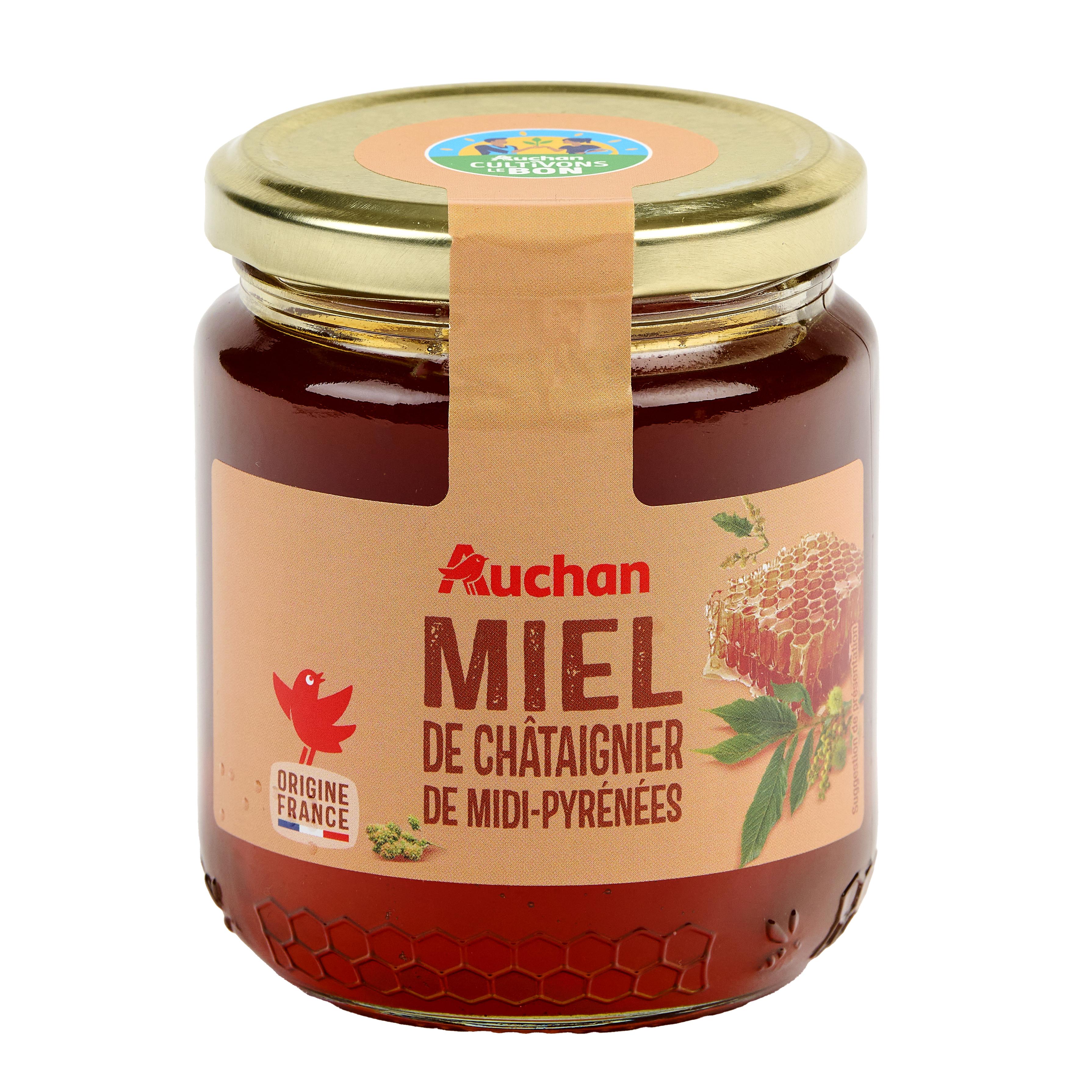 Voir la diapositive 2 : AUCHAN GOURMET CULTIVONS LE BON Miel liquide de châtaignier de Midi-Pyrénées 375g