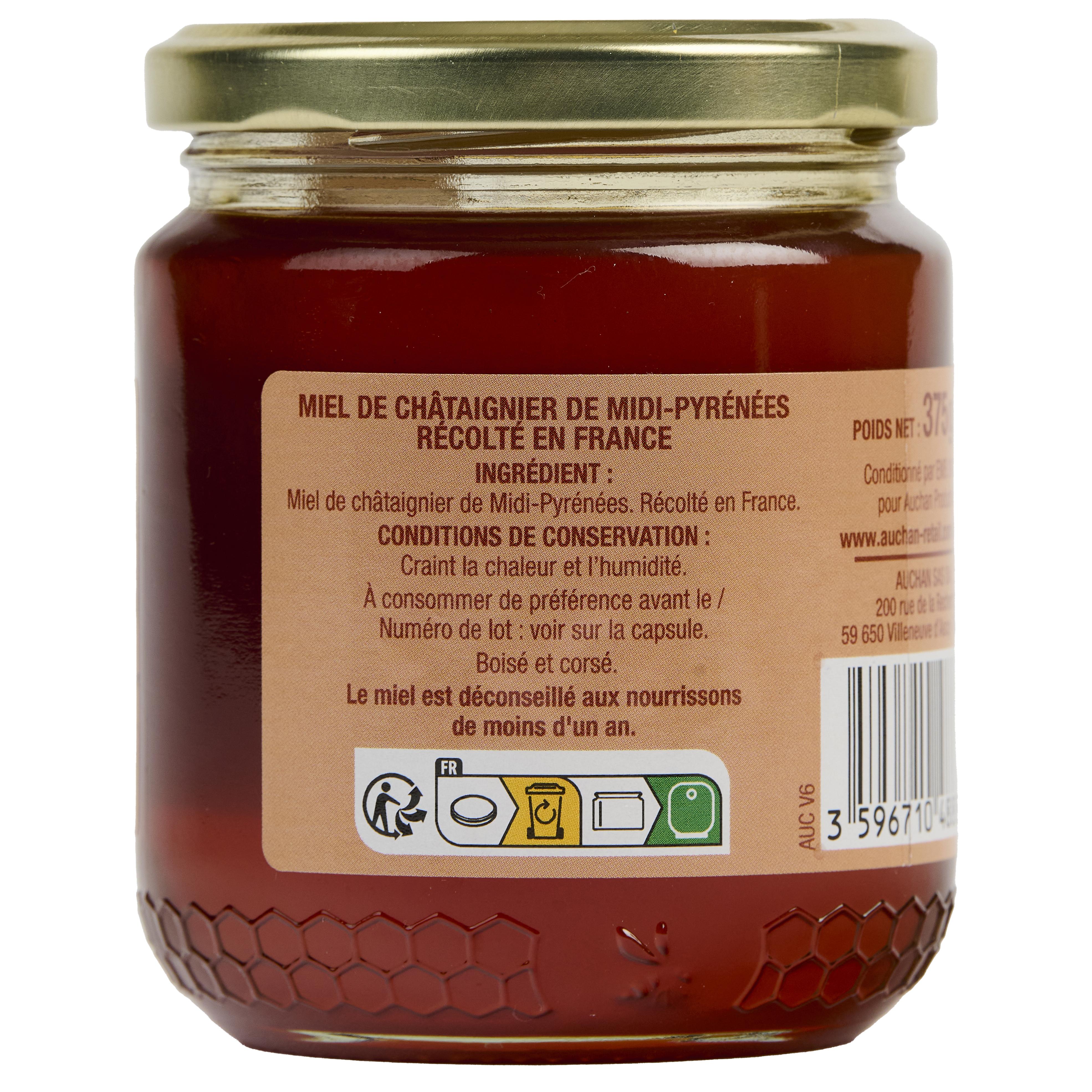 Voir la diapositive 3 : AUCHAN GOURMET CULTIVONS LE BON Miel liquide de châtaignier de Midi-Pyrénées 375g