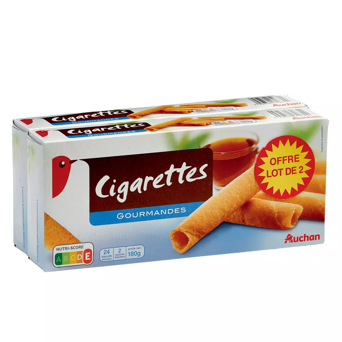 AUCHAN Cigarettes gourmandes 2 paquets 180g pas cher 